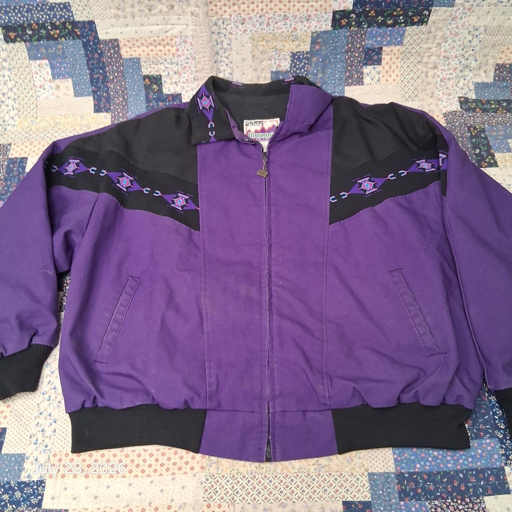 Vintage Walls Mountain Mens 2XL Purple Black Southwestern Bomber Jacket Made USA